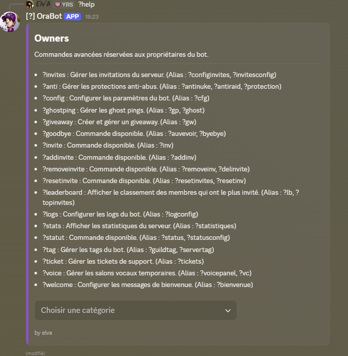 Panneau de commandes réservées aux propriétaires du bot